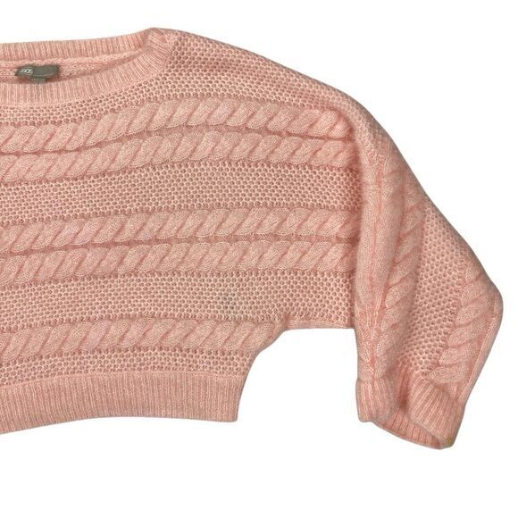 ASOS Crop Sweater Womens 6 Pink Chunky Cable Knit Crew Neck Oversize Winterwear - Picture 4 of 16